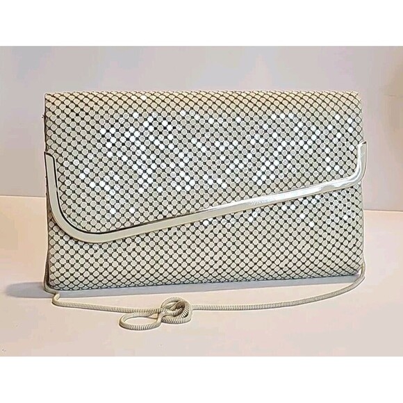 vintage ELKA Handbag Shoulder Purse Ivory Metal Mesh 60's W/ Hide Away Strap - Picture 1 of 10